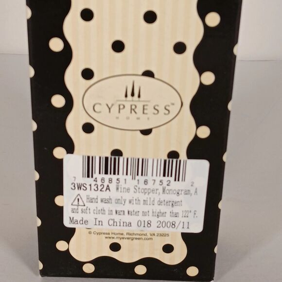 Initial Monogram Letter A Bottle Stopper Cypress Home Crystal Etch Wine Barware - Picture 4 of 5